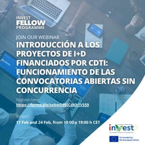 Webinar: Introducción a los proyectos de I+D financiados por CDTI: funcionamiento de las convocatorias abiertas sin concurrencia 